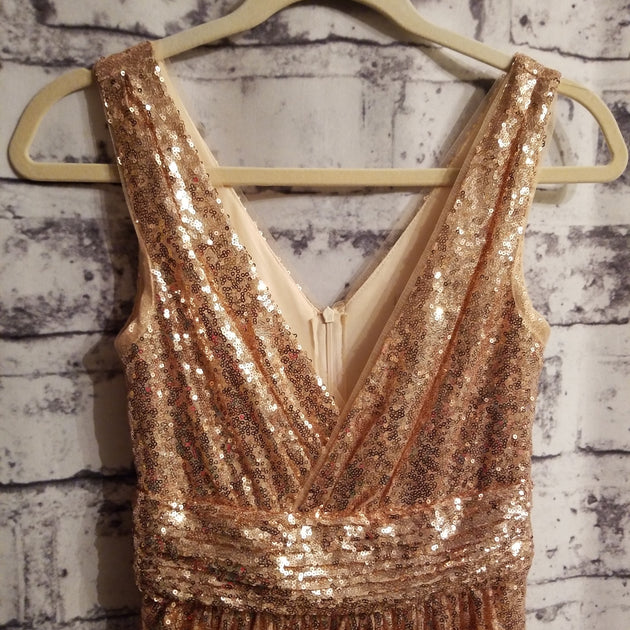 BLUSH/GOLD SEQUIN LONG DRESS (NEW) – Savvy Seconds Boutique