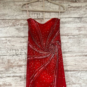 RED BEADED LONG EVENING GOWN