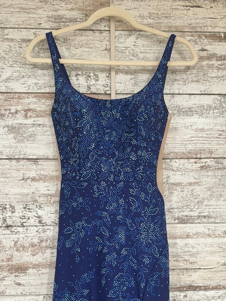 NAVY/SILVER LONG EVENING GOWN