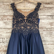NAVY/TAN A LINE GOWN