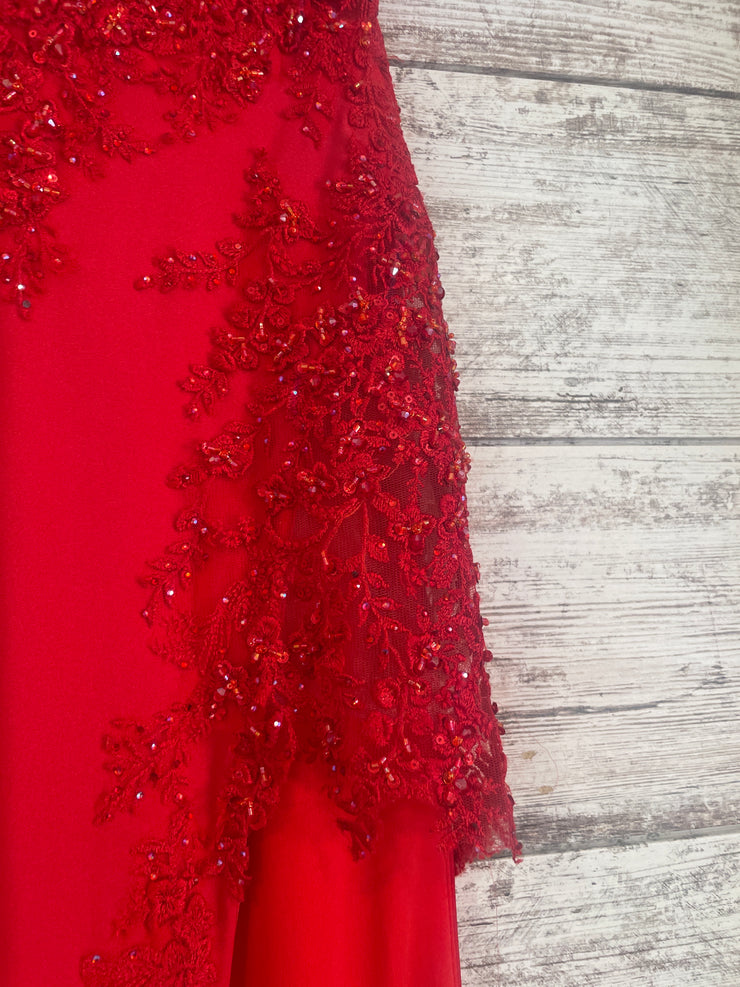 RED/FLORAL LONG EVENING GOWN