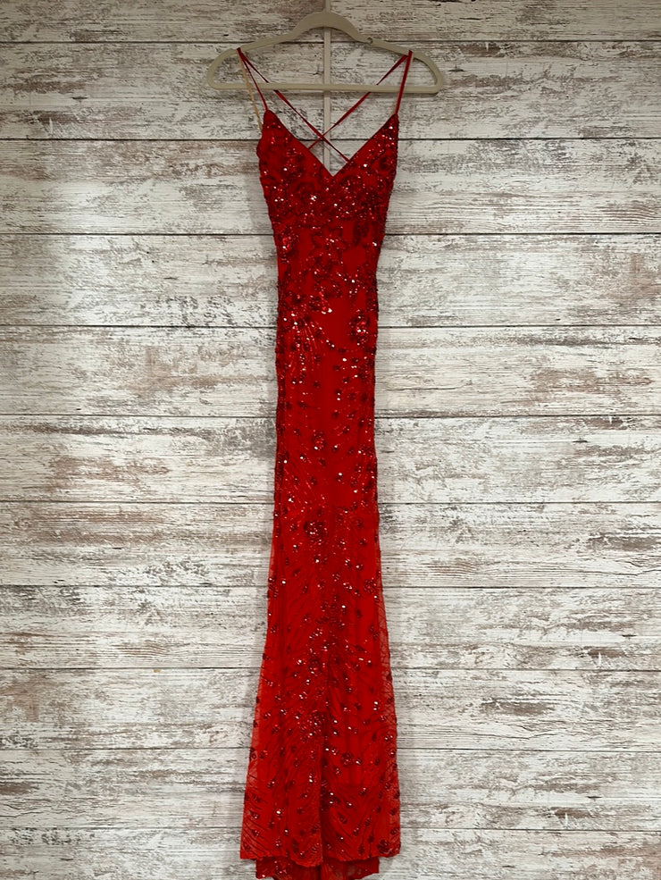 RED SEQUIN LONG EVENING GOWN