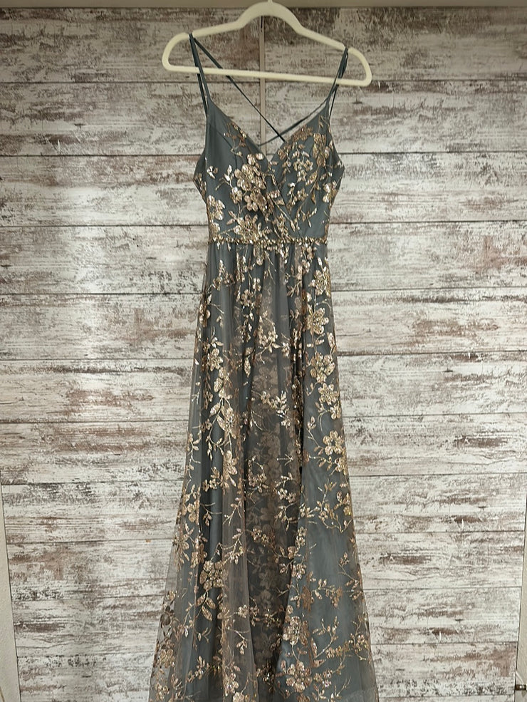 GRAY/GOLD SPARKLY A LINE GOWN