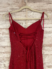 RED BEADED LONG EVENING GOWN