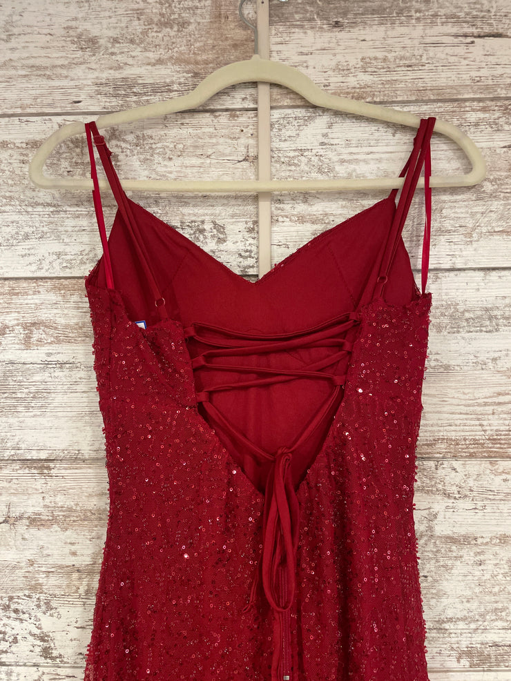 RED BEADED LONG EVENING GOWN