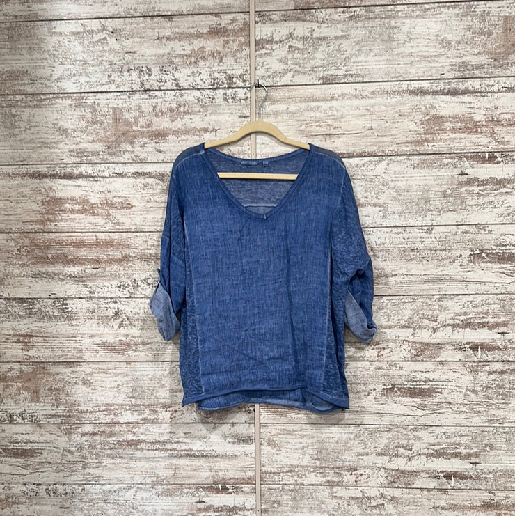 BLUE LONG SLEEVE 100% LINEN TO