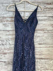 NAVY SPARKLY LONG EVENING GOWN