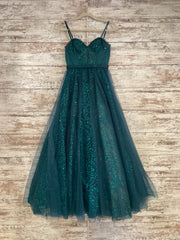 GREEN SPARKLY A LINE GOWN