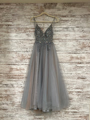 GRAY SPARKLY A LINE GOWN