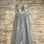 GRAY/FLORAL A LINE GOWN