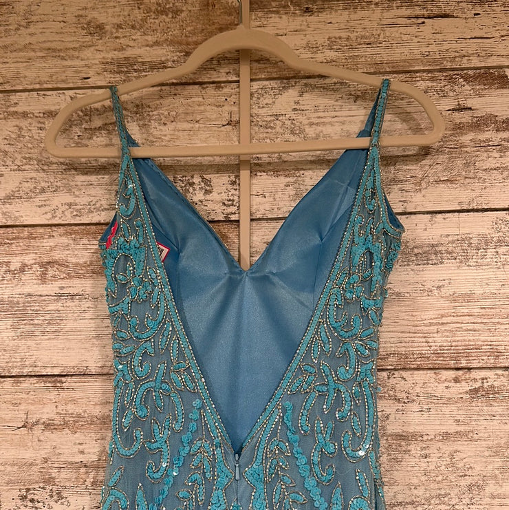 BLUE FULL BEADED LONG DRESS