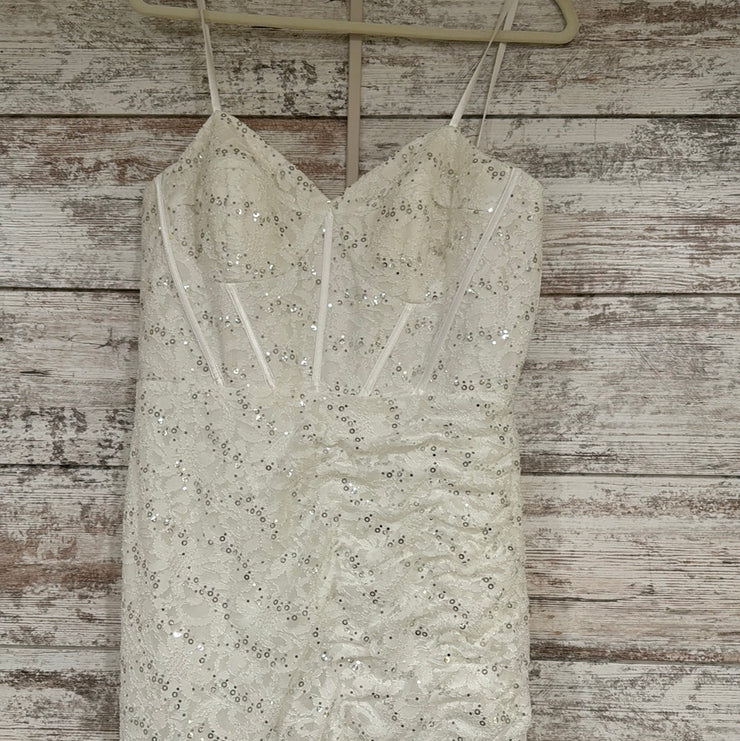 WHITE/SILVER SPARKLY LONG DRES