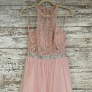 PINK RUFFLED A LINE GOWN