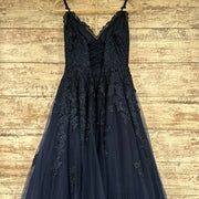 NAVY/FLORAL A LINE GOWN