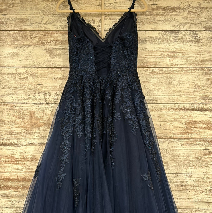 NAVY/FLORAL A LINE GOWN