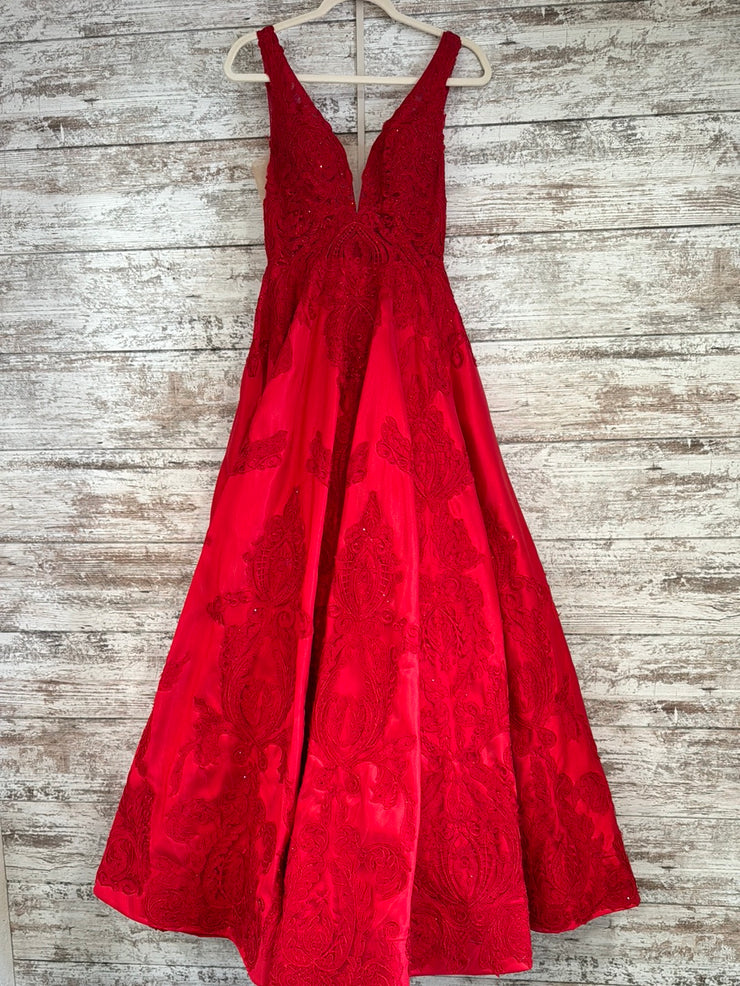 RED FLORAL A LINE GOWN