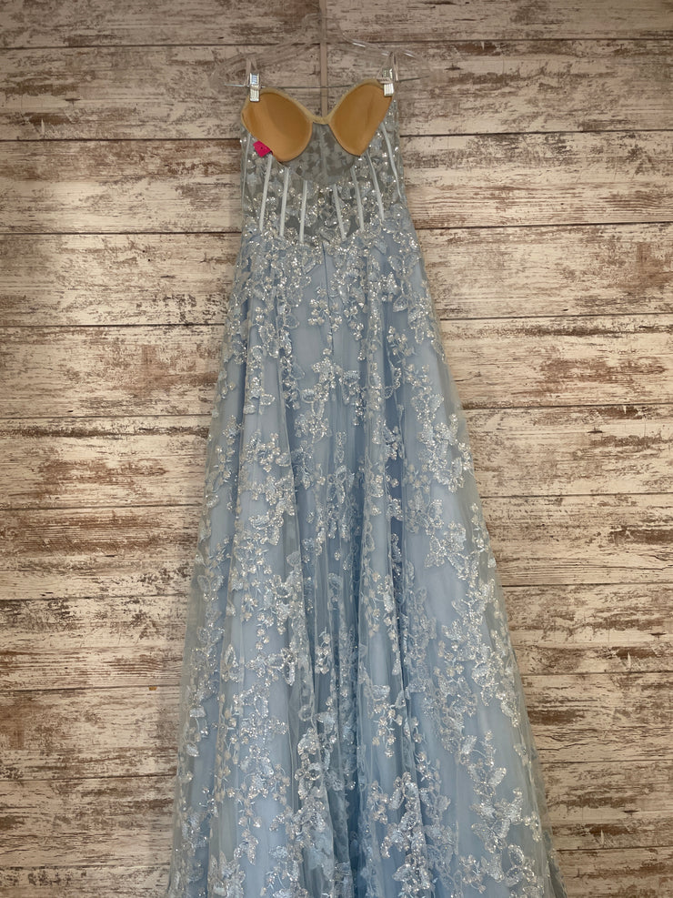 BLUE SPARKLY A LINE GOWN