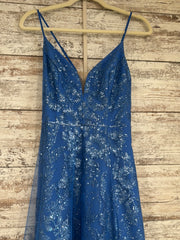 BLUE SPARKLY A LINE GOWN