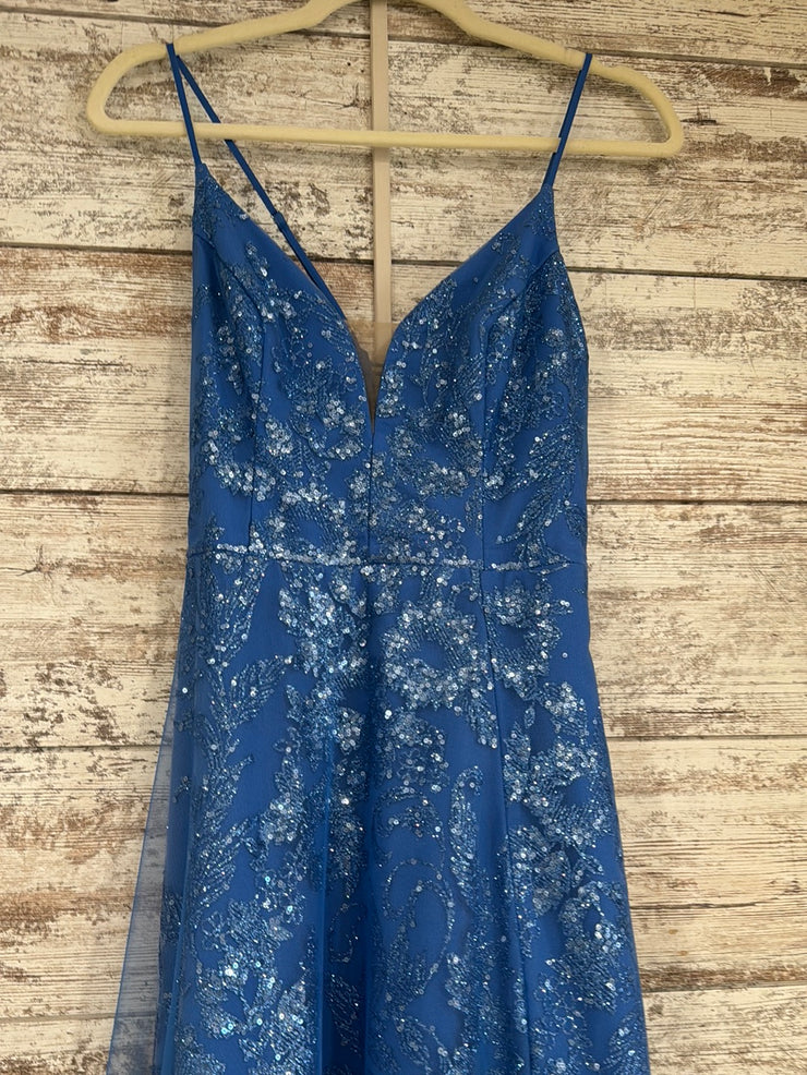 BLUE SPARKLY A LINE GOWN