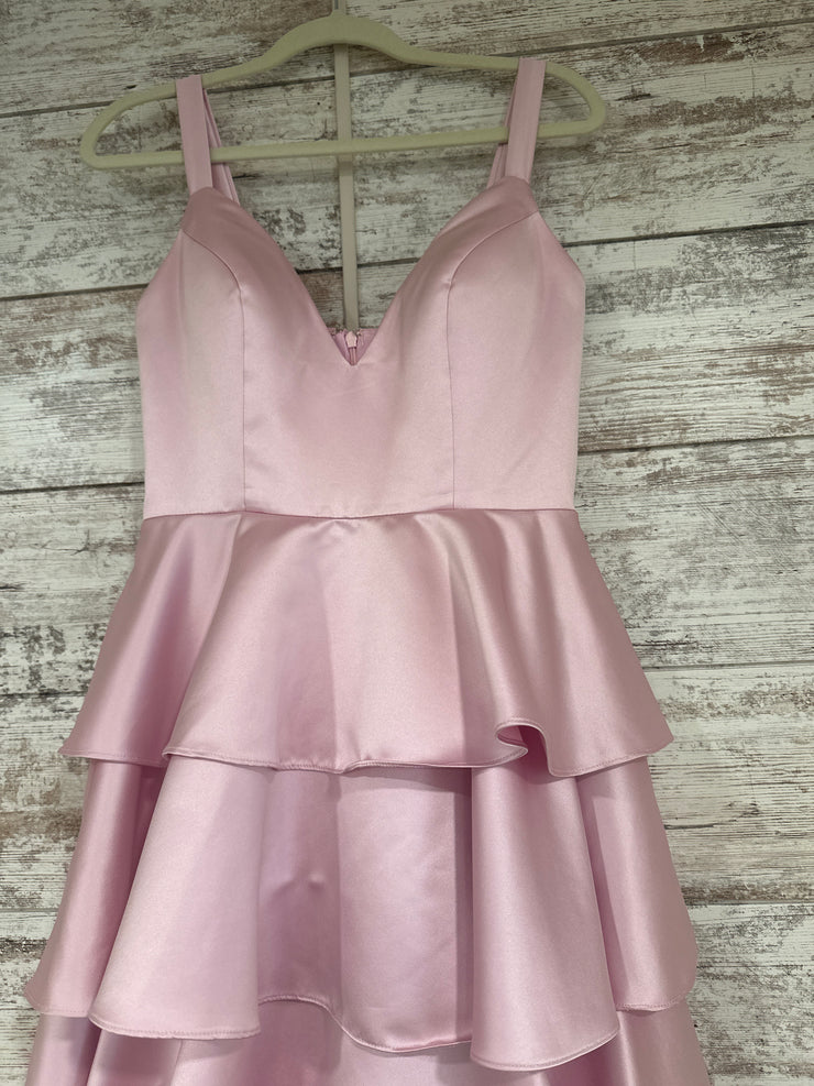PINK RUFFLED A LINE GOWN