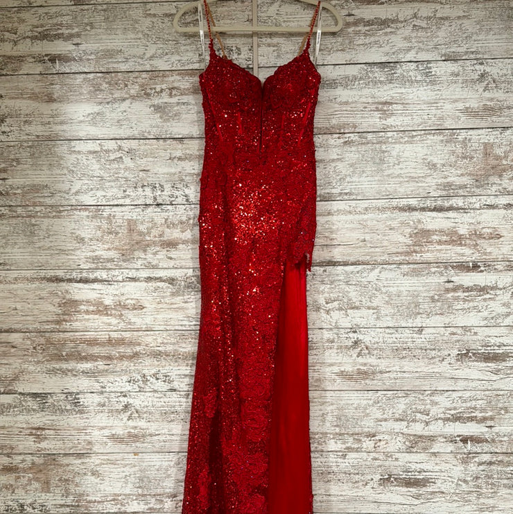 RED SPARKLY LONG EVENING GOWN