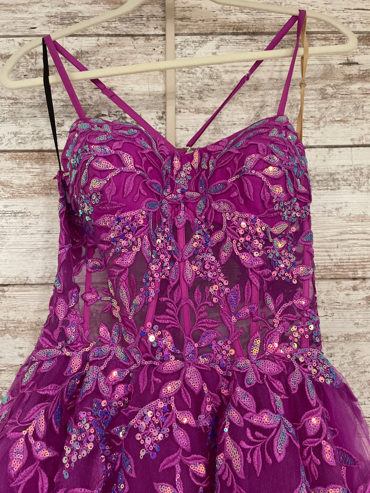 PURPLE/FLORAL A LINE GOWN -NEW