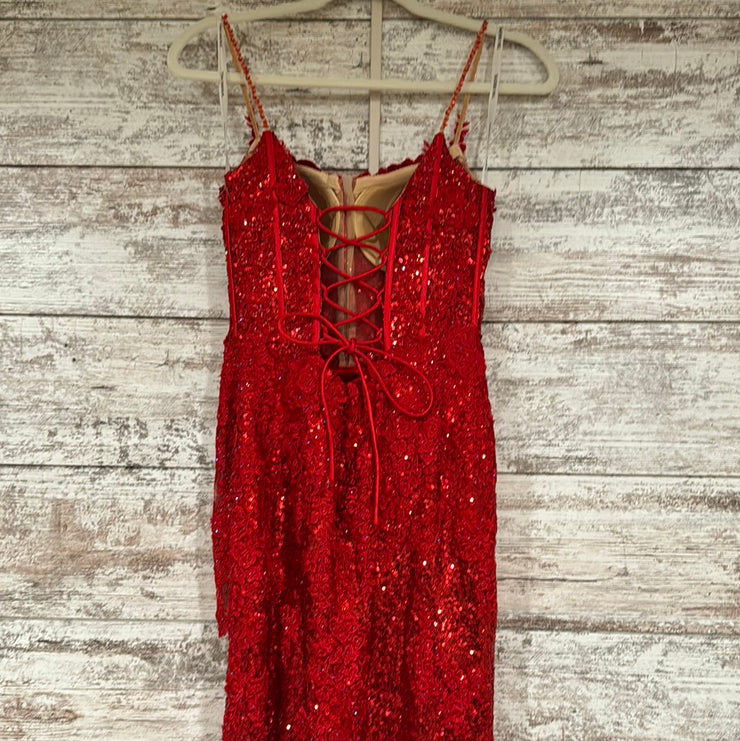 RED SPARKLY LONG EVENING GOWN