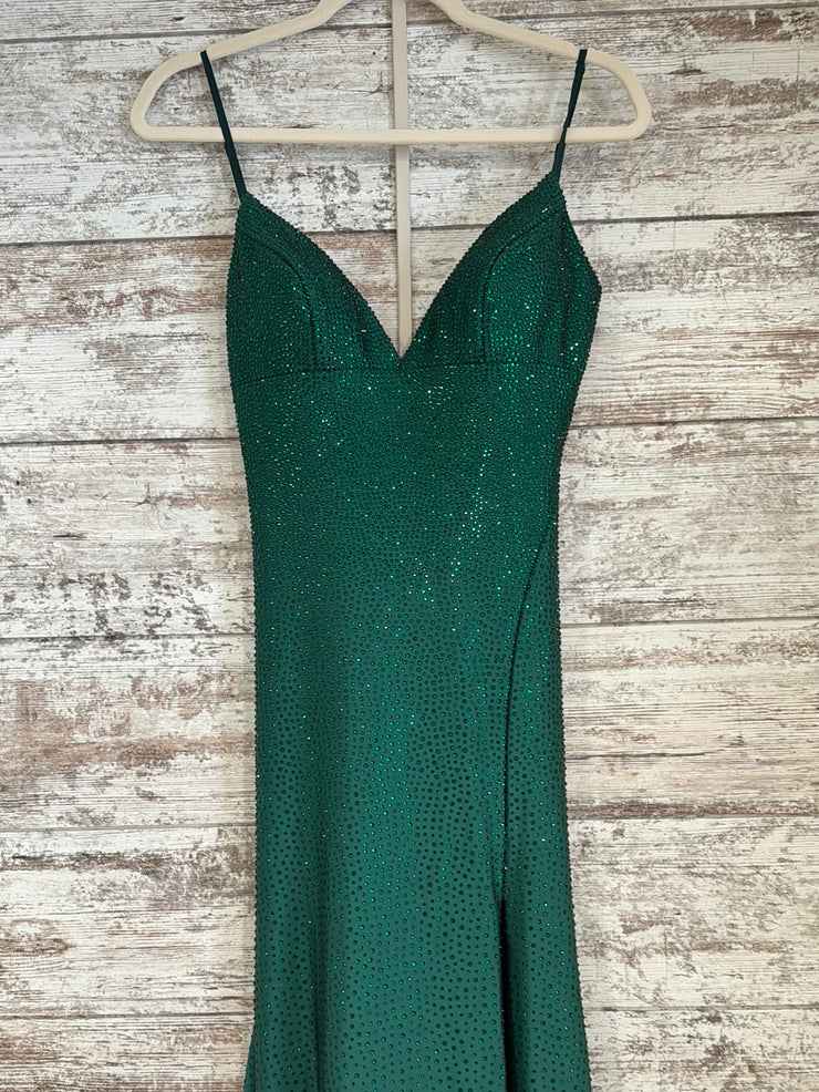 GREEN BEADED LONG EVENING GOWN