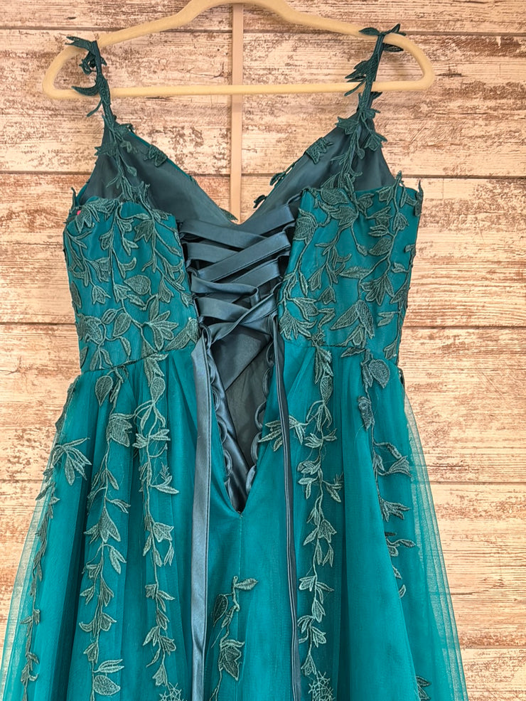 GREEN/FLORAL A LINE GOWN