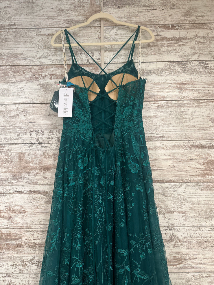 GREEN/FLORAL A LINE GOWN