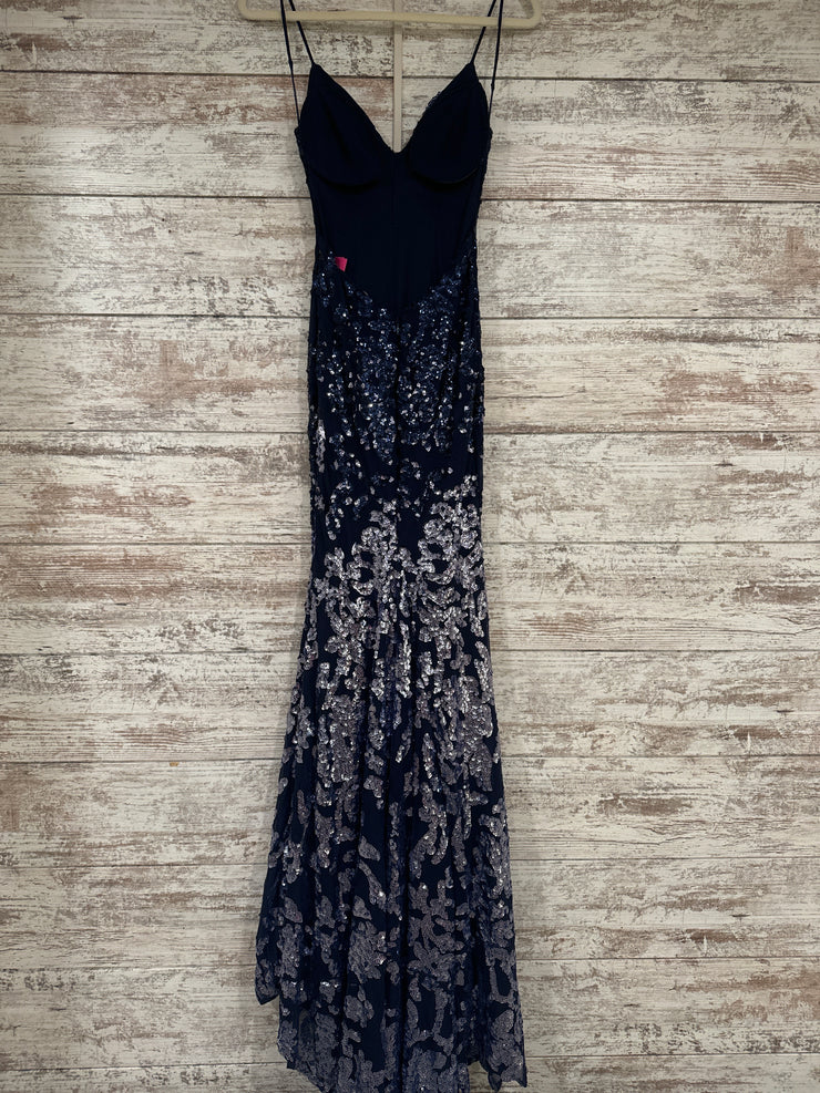 NAVY SPARKLY LONG EVENING GOWN