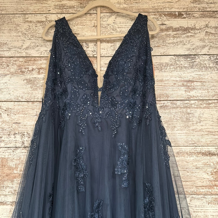 NAVY/FLORAL A LINE GOWN