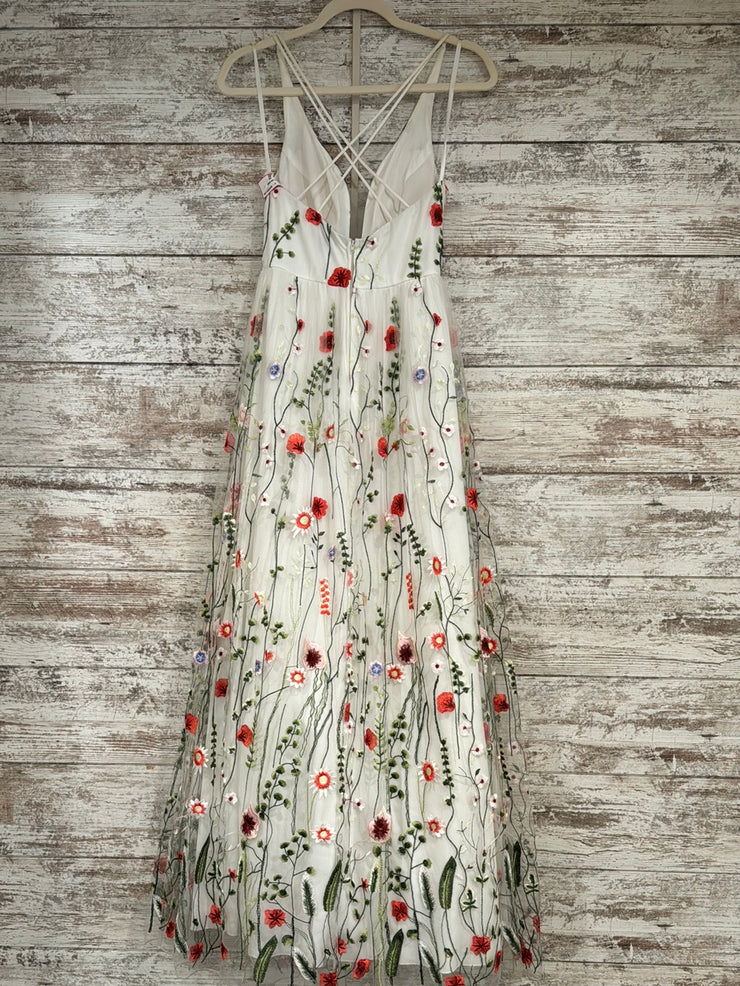 WHITE/FLORAL A LINE GOWN