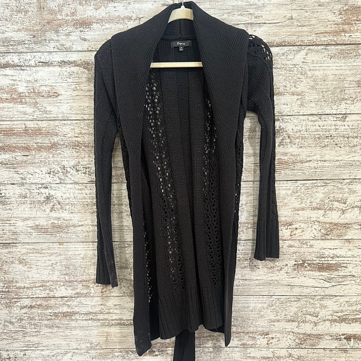 BLACK LONG OPEN SWEATER/CARDIG