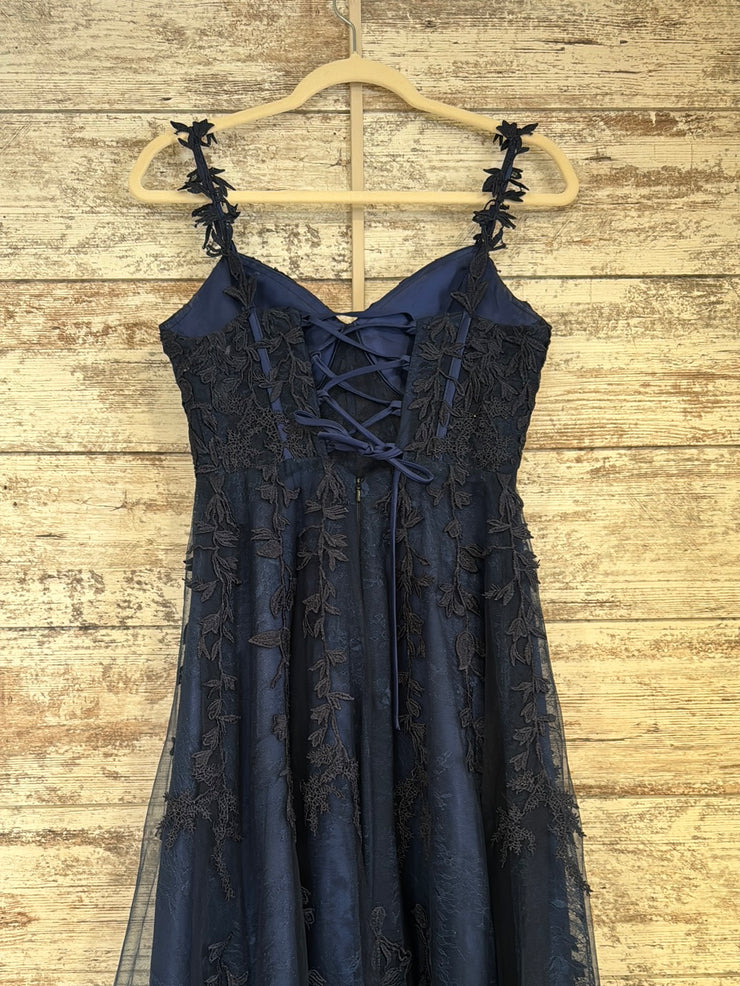 NAVY/FLORAL A LINE GOWN