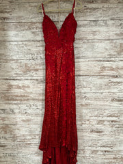 RED/FLORAL SPARKLY LONG DRESS