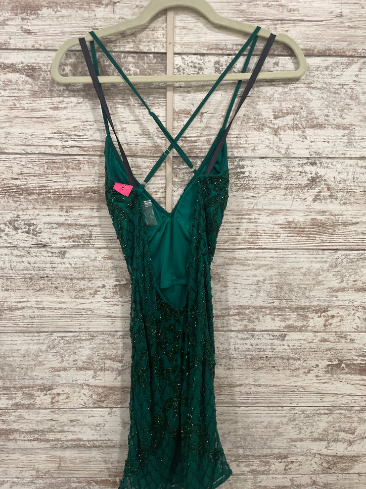 GREEN BEADED SHORT DRESS (NEW)