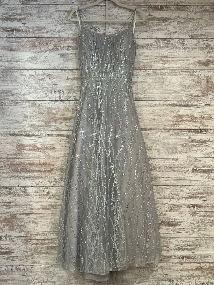 GRAY SPARKLY A LINE GOWN