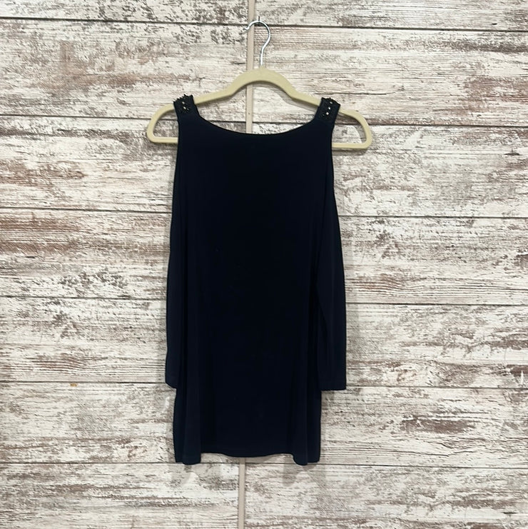 NAVY COLD SHOULDER TOP