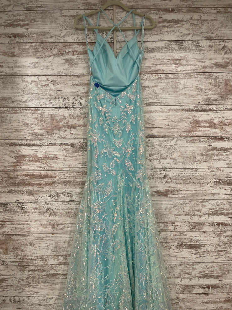 AQUA SPARKLY LONG MERMAID GOWN