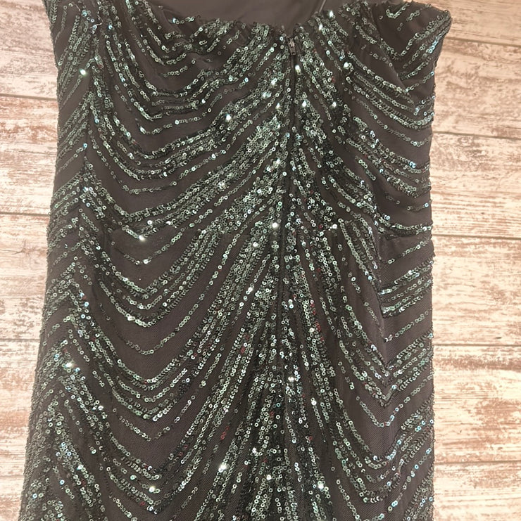 GREEN/BLACK SEQUIN LONG DRESS