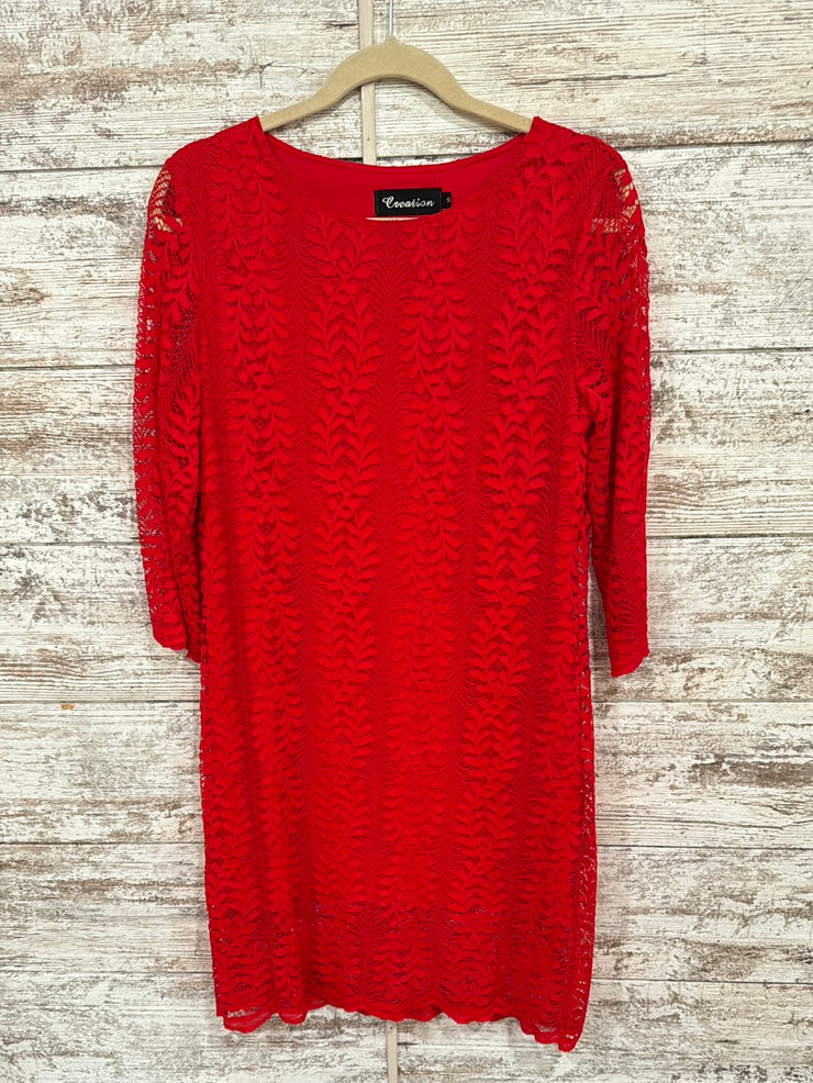 RED LACE MIDI DRESS