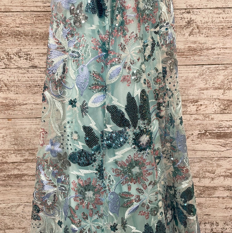 BLUE/FLORAL SEQUIN LONG DRESS
