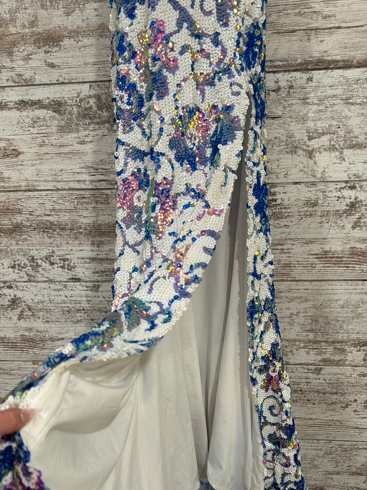 BLUE/WHITE SEQUIN LONG DRESS