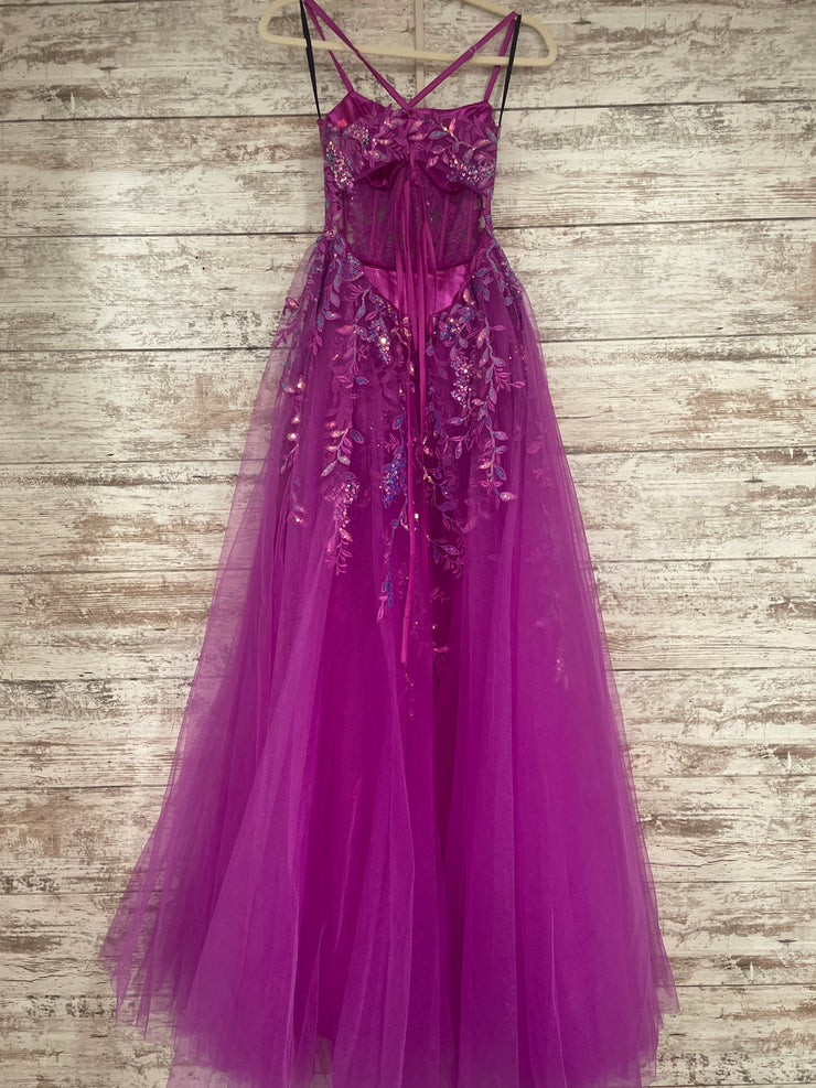 PURPLE/FLORAL A LINE GOWN -NEW