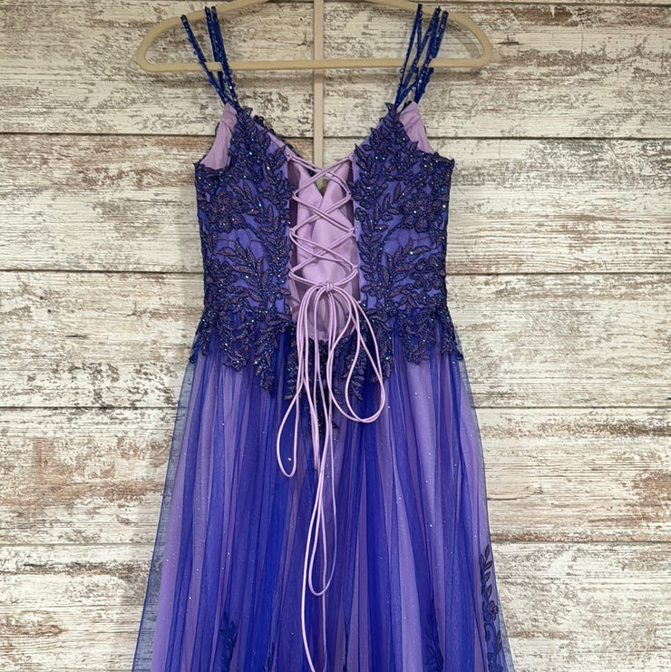 PURPLE/FLORAL A LINE GOWN