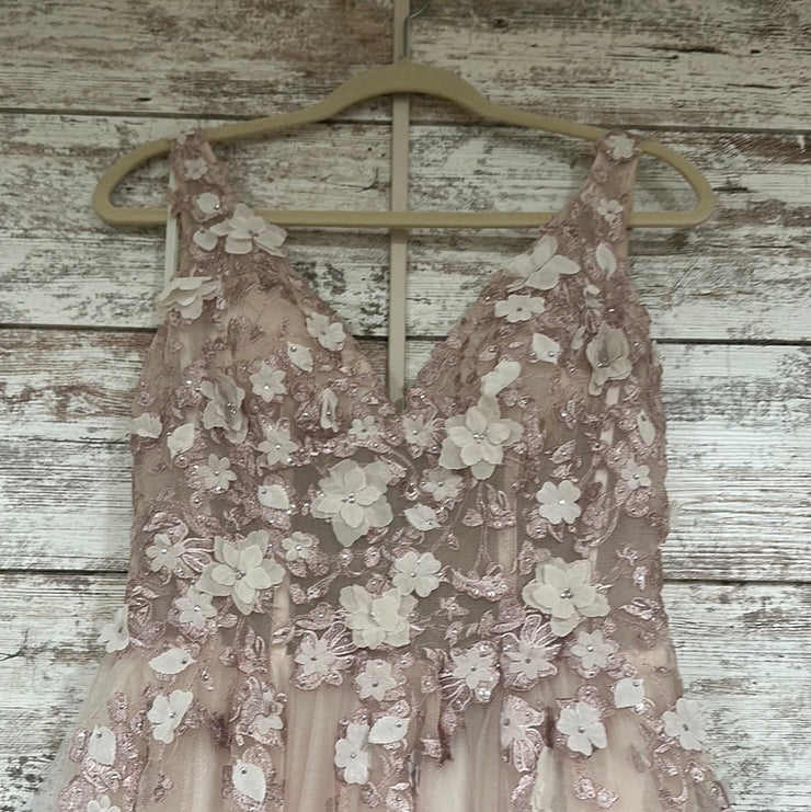 BLUSH/FLORAL A LINE GOWN