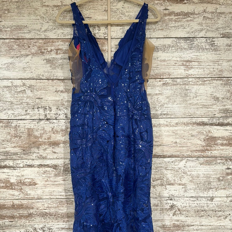 ROYAL BLUE/FLORAL LONG DRESS