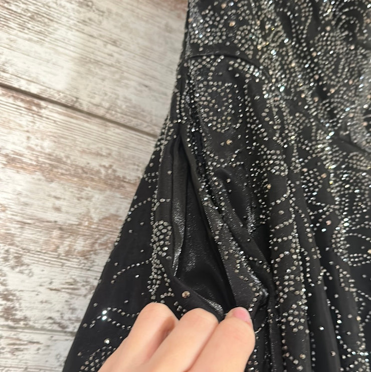 BLACK SPARKLY A LINE GOWN