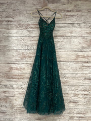 GREEN SPARKLY A LINE GOWN